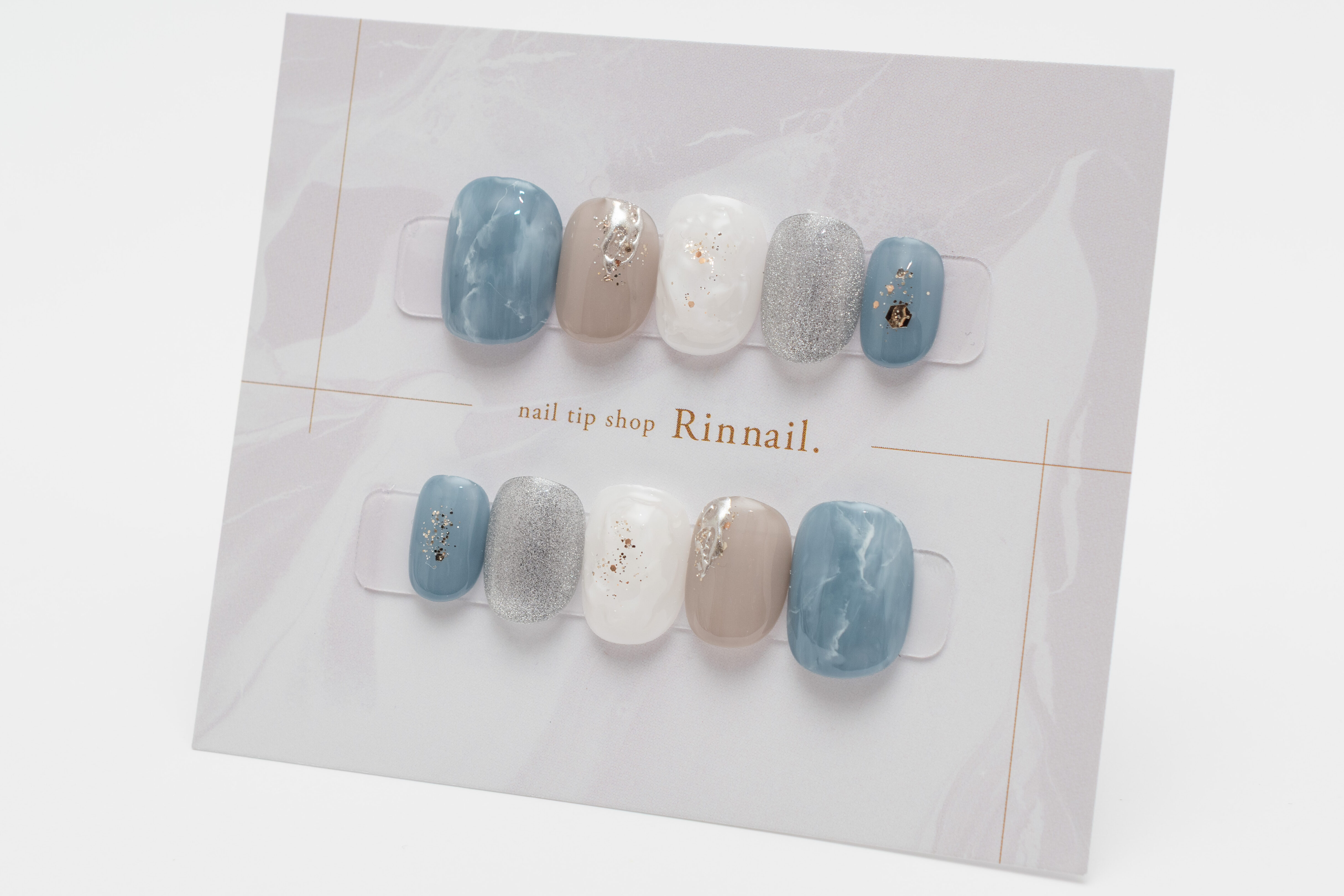 Rin nail様🌻ブルーマーブル×シルバーラメ上品ネイルチップ